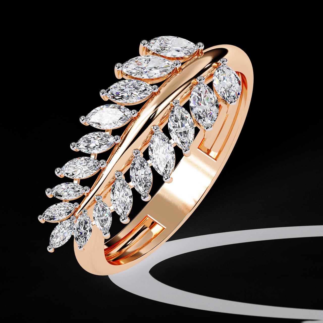 Diamond Feather Ring | Elegant Marquise Statement Band