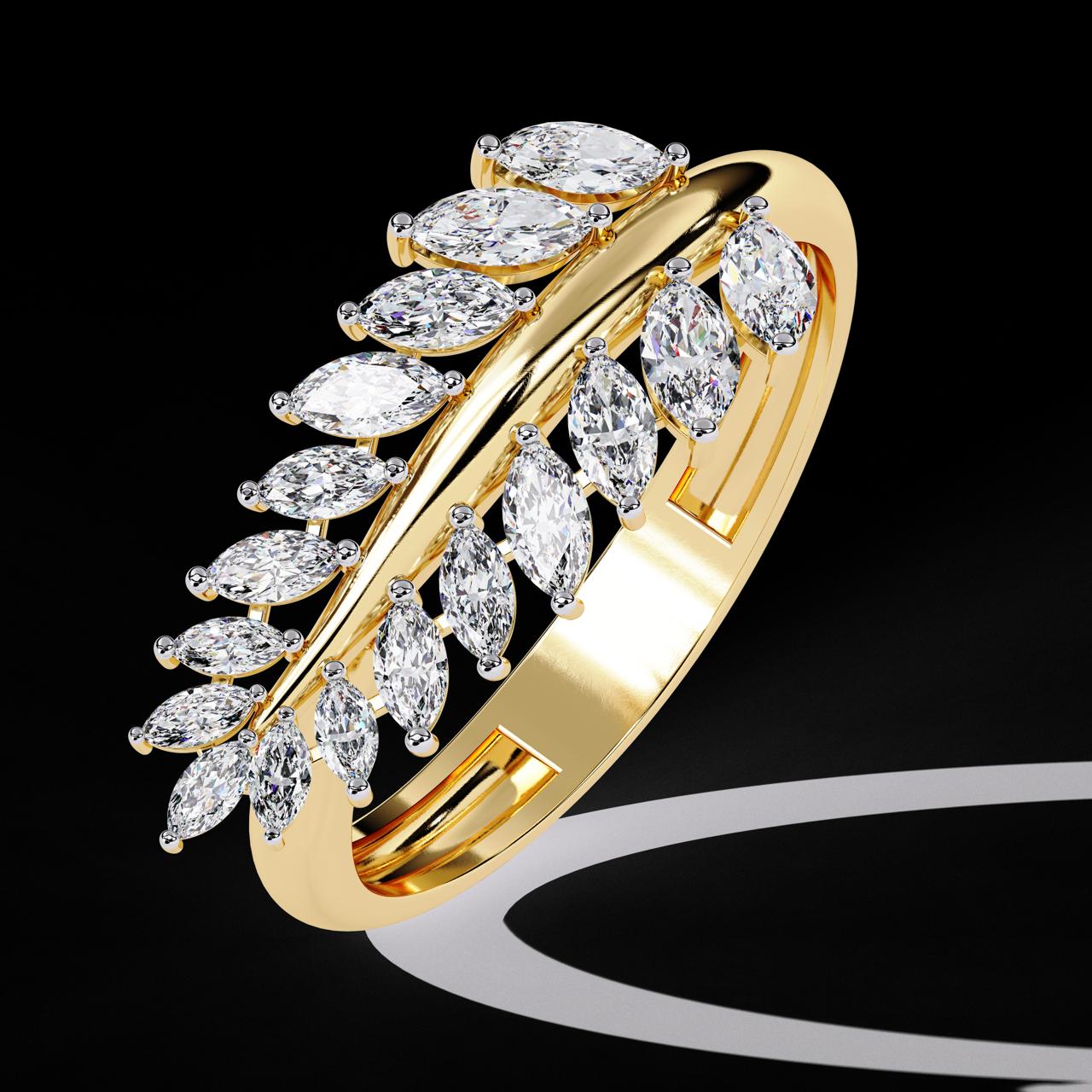 Diamond Feather Ring | Elegant Marquise Statement Band