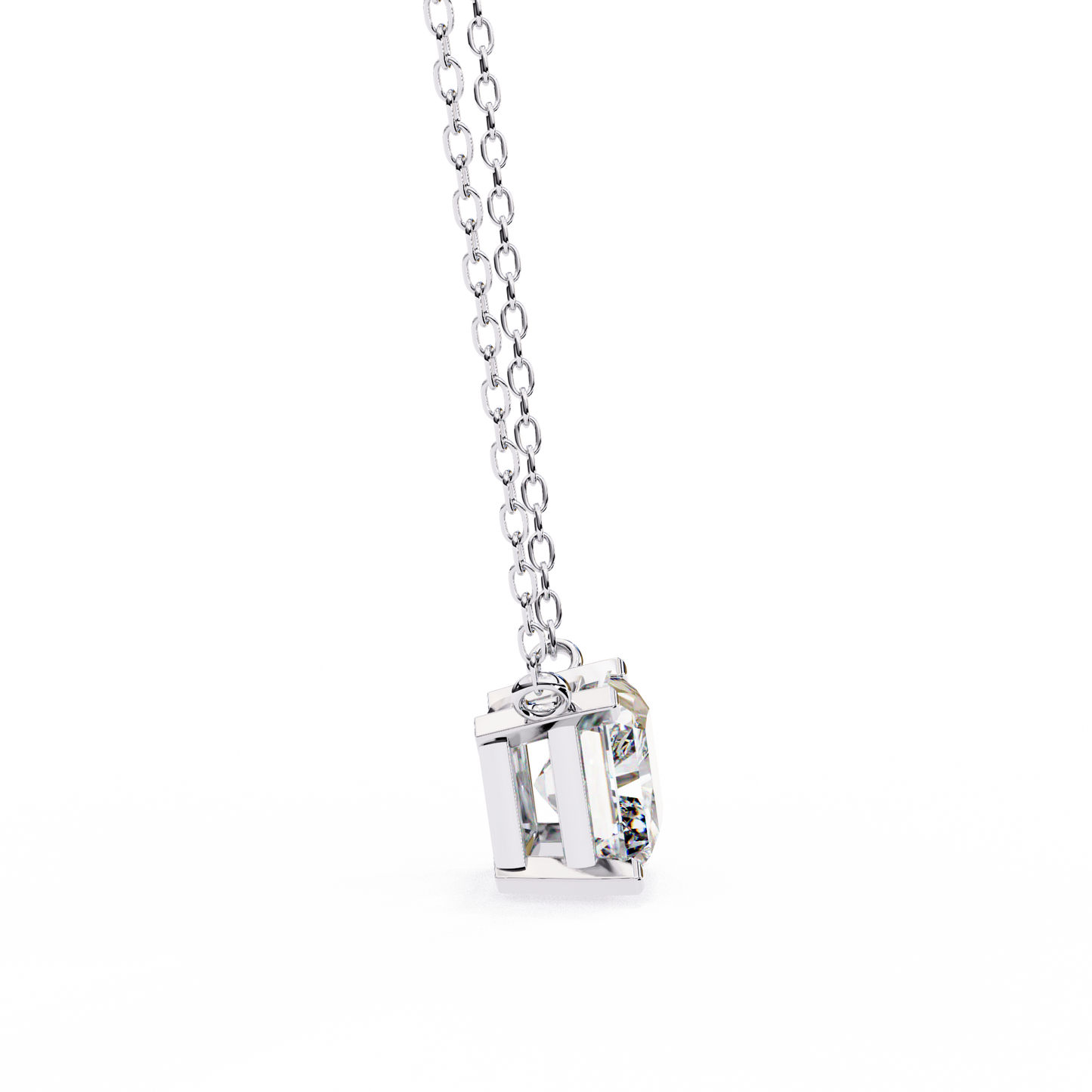 East-West Radiant Cut Solitaire Necklace | Modern Horizontal Pendant