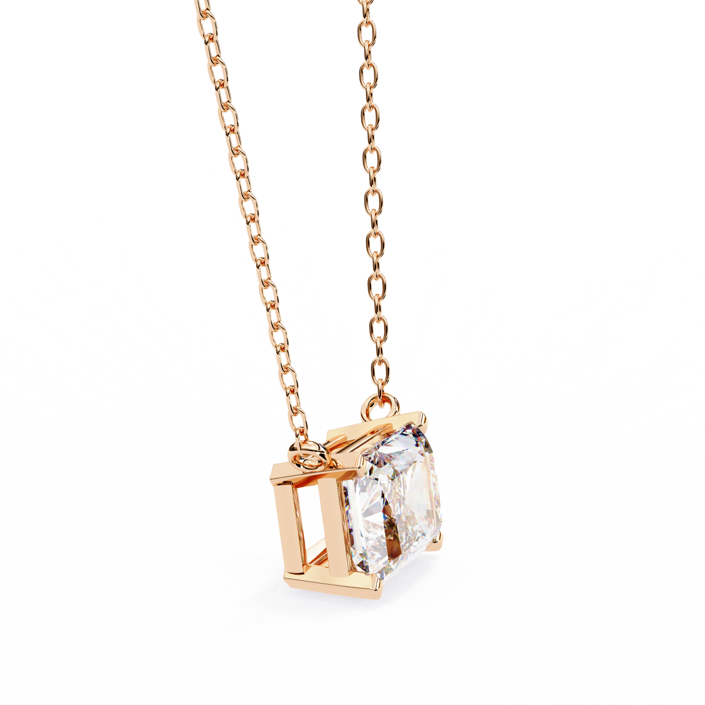 East-West Radiant Cut Solitaire Necklace | Modern Horizontal Pendant
