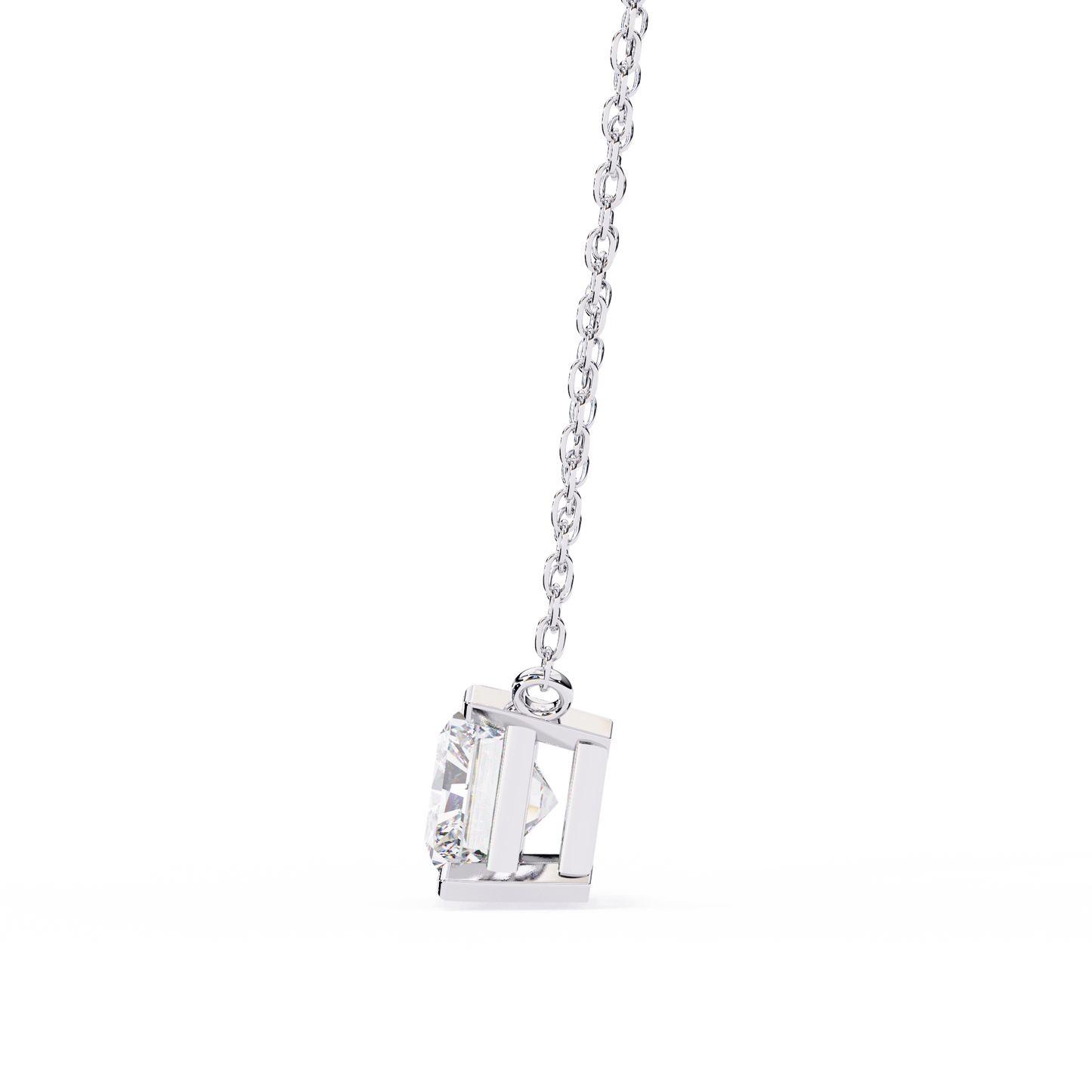 East-West Radiant Cut Solitaire Necklace | Modern Horizontal Pendant