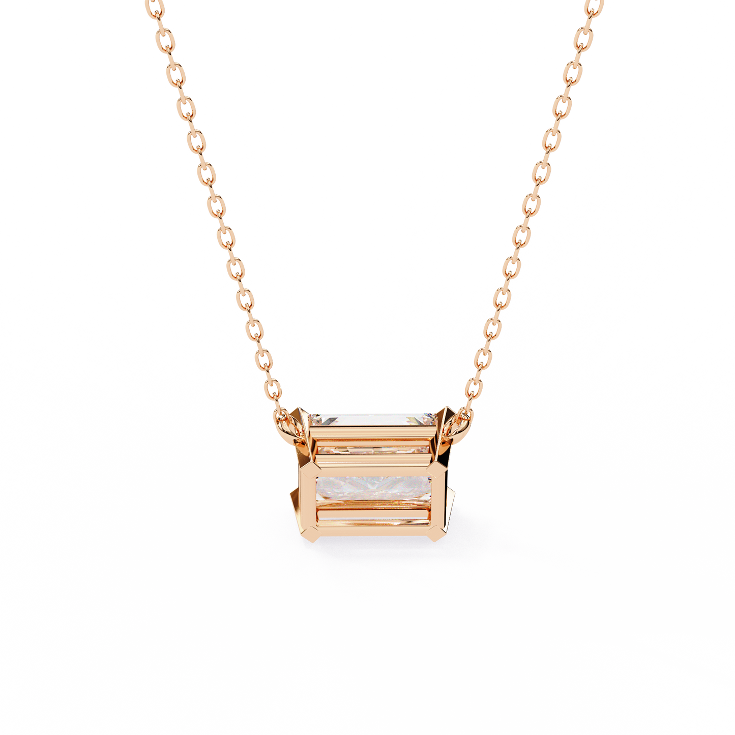 East-West Radiant Cut Solitaire Necklace | Modern Horizontal Pendant