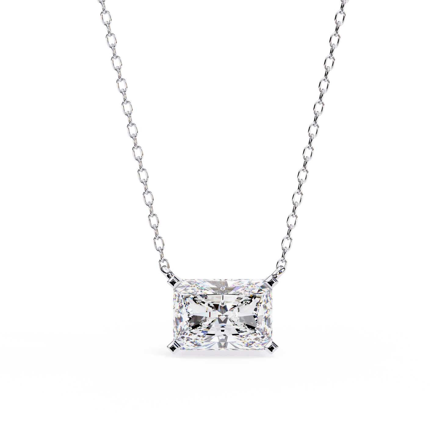 East-West Radiant Cut Solitaire Necklace | Modern Horizontal Pendant