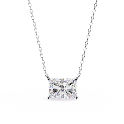 East-West Radiant Cut Solitaire Necklace | Modern Horizontal Pendant