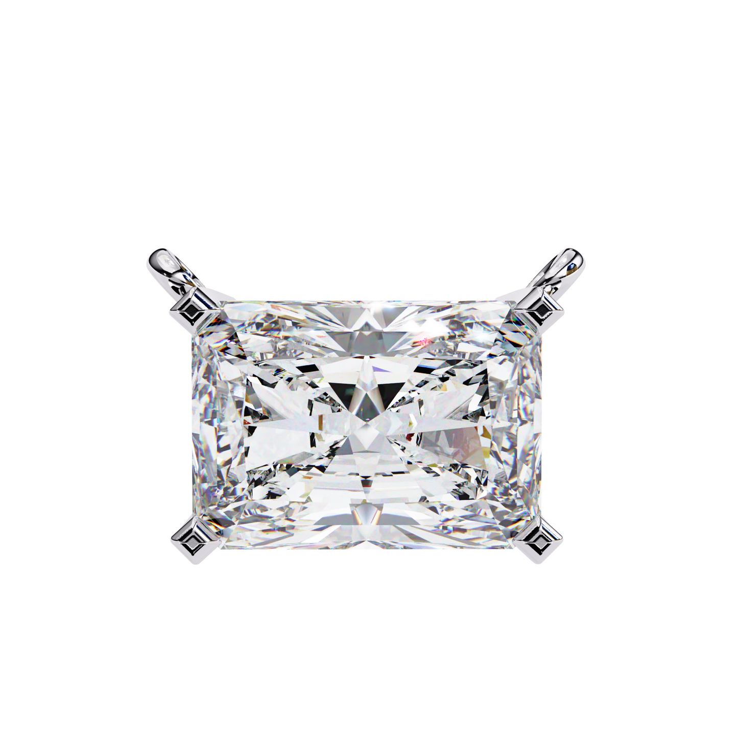 East-West Radiant Cut Solitaire Necklace | Modern Horizontal Pendant