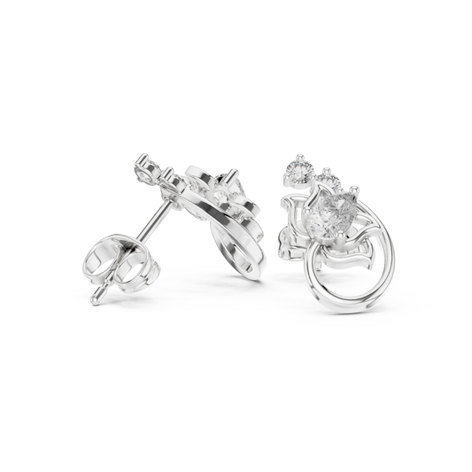 Pear and Round Diamond Floral Vine Stud Earrings