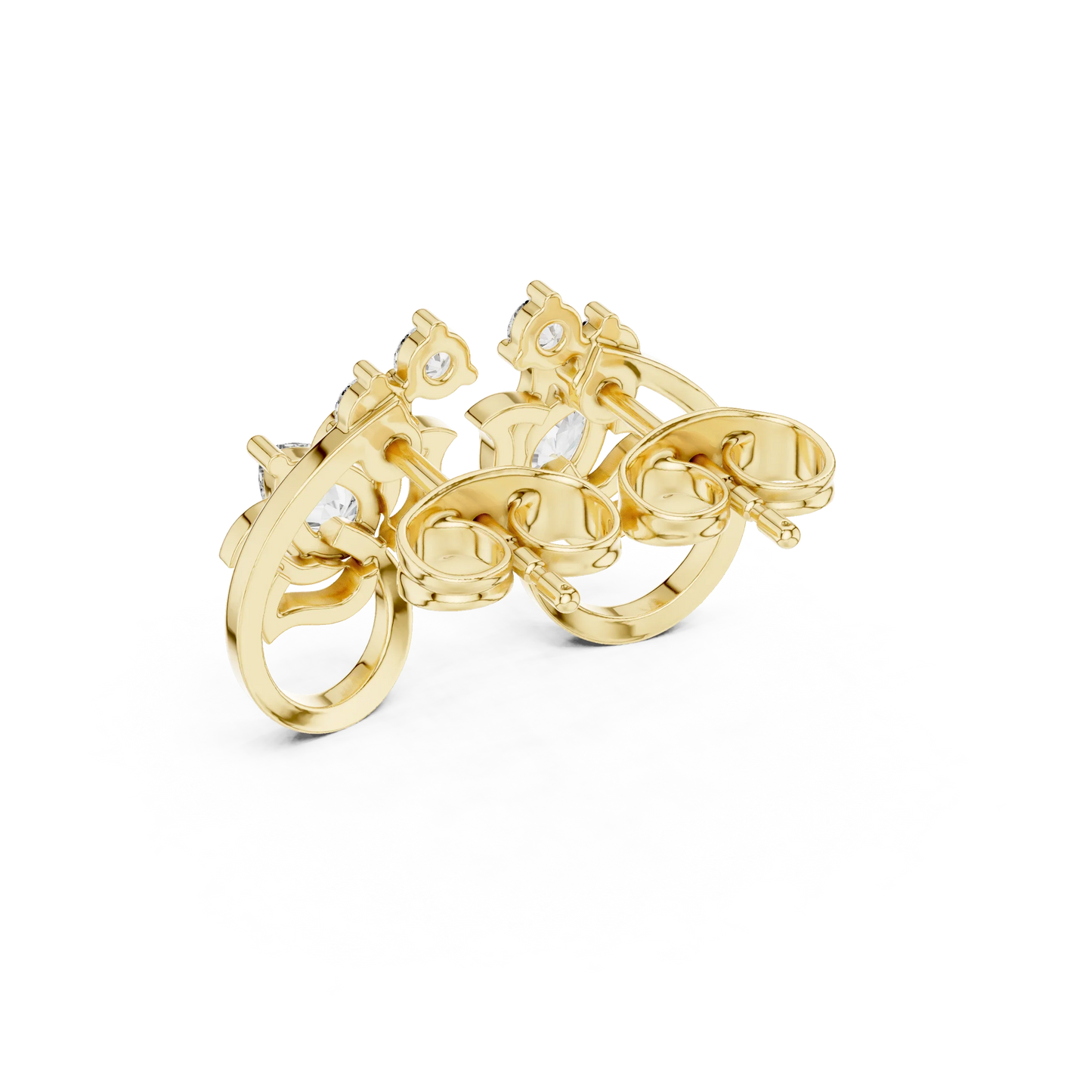 Pear and Round Diamond Floral Vine Stud Earrings