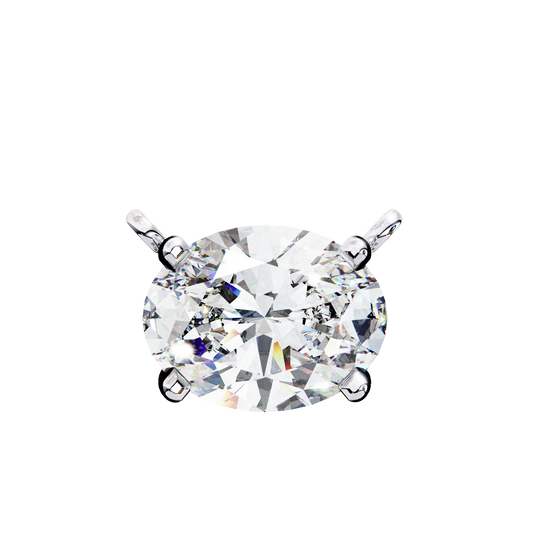East-West Oval Solitaire Necklace | Modern Floating Pendant