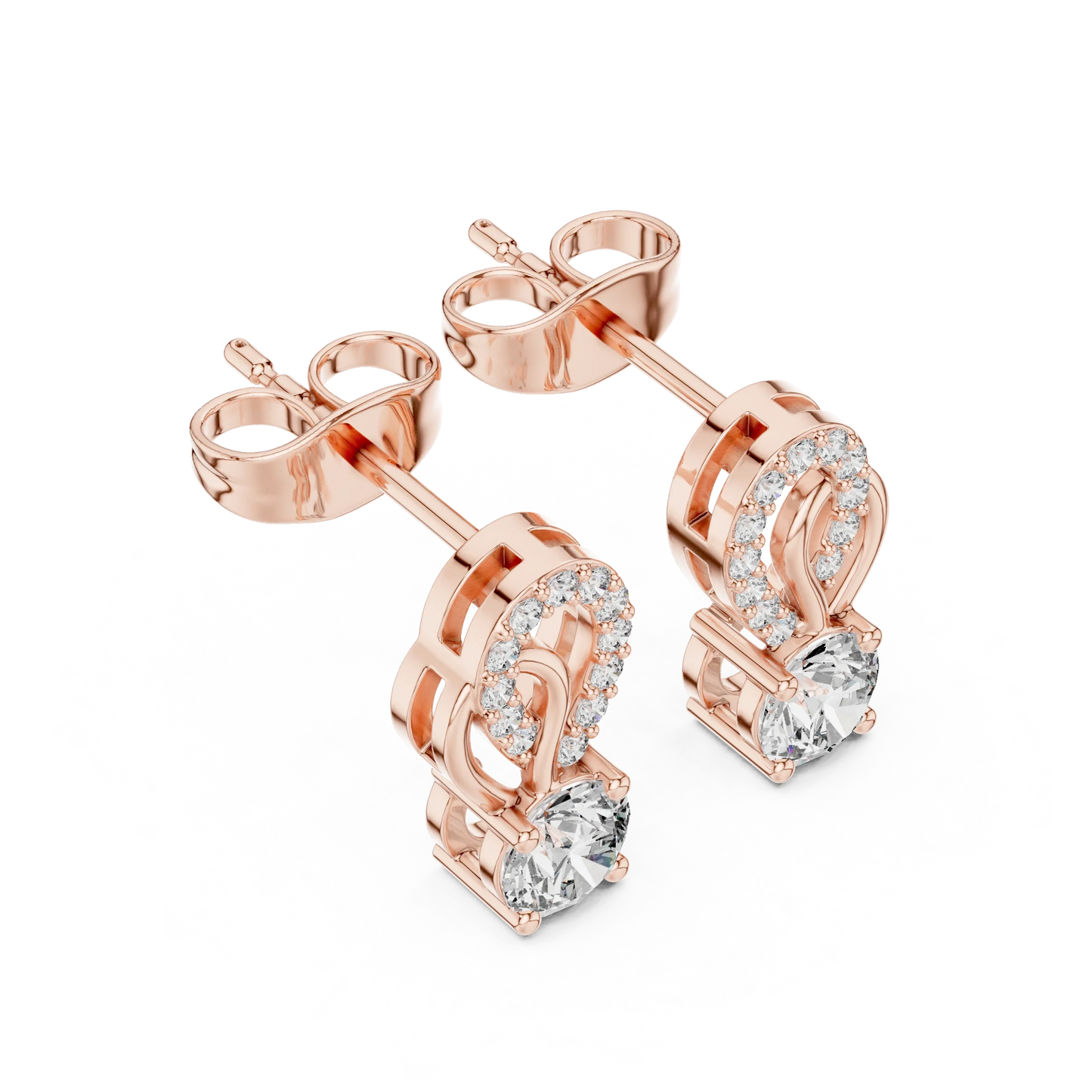 Round Diamond Knot Halo Stud Earrings