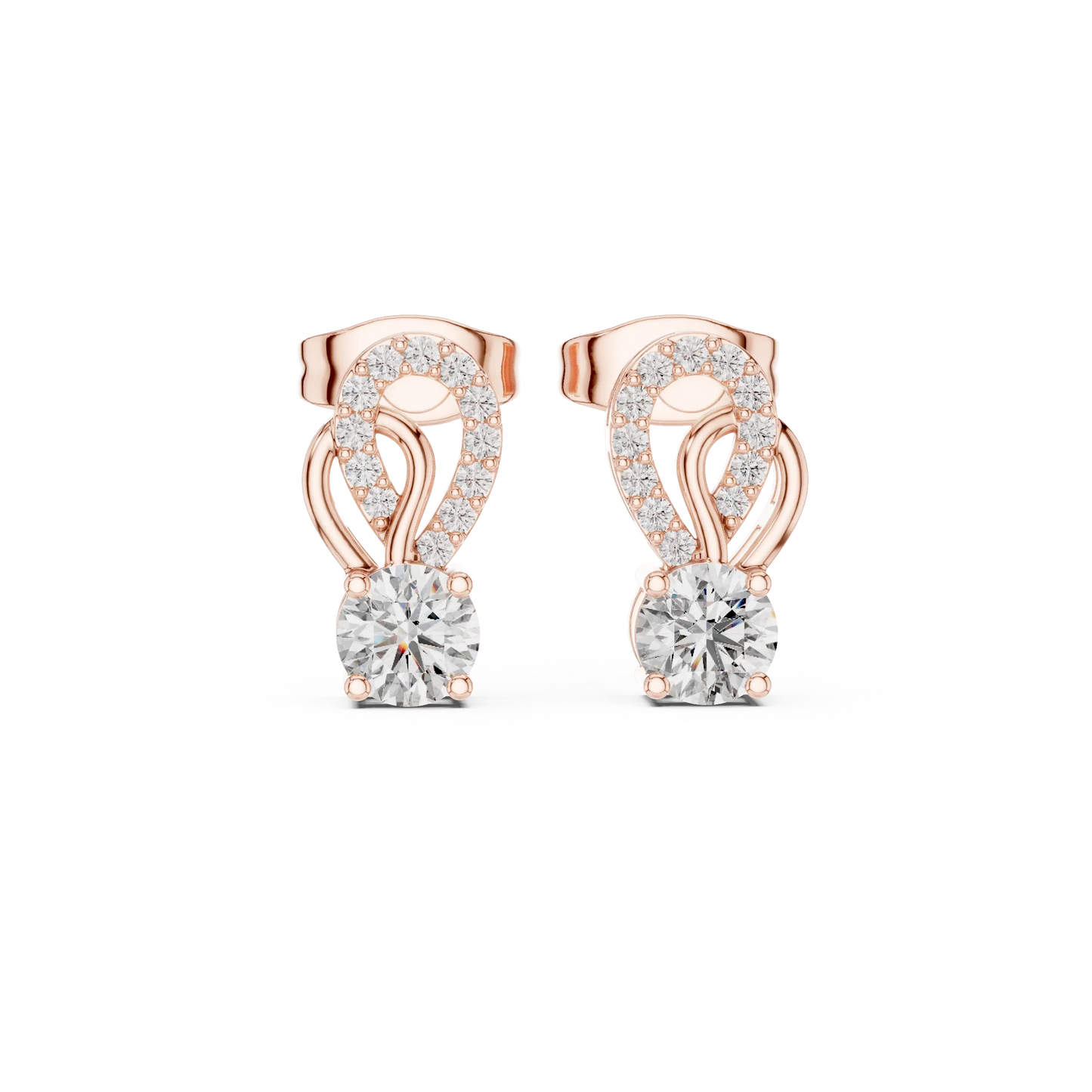 Round Diamond Knot Halo Stud Earrings