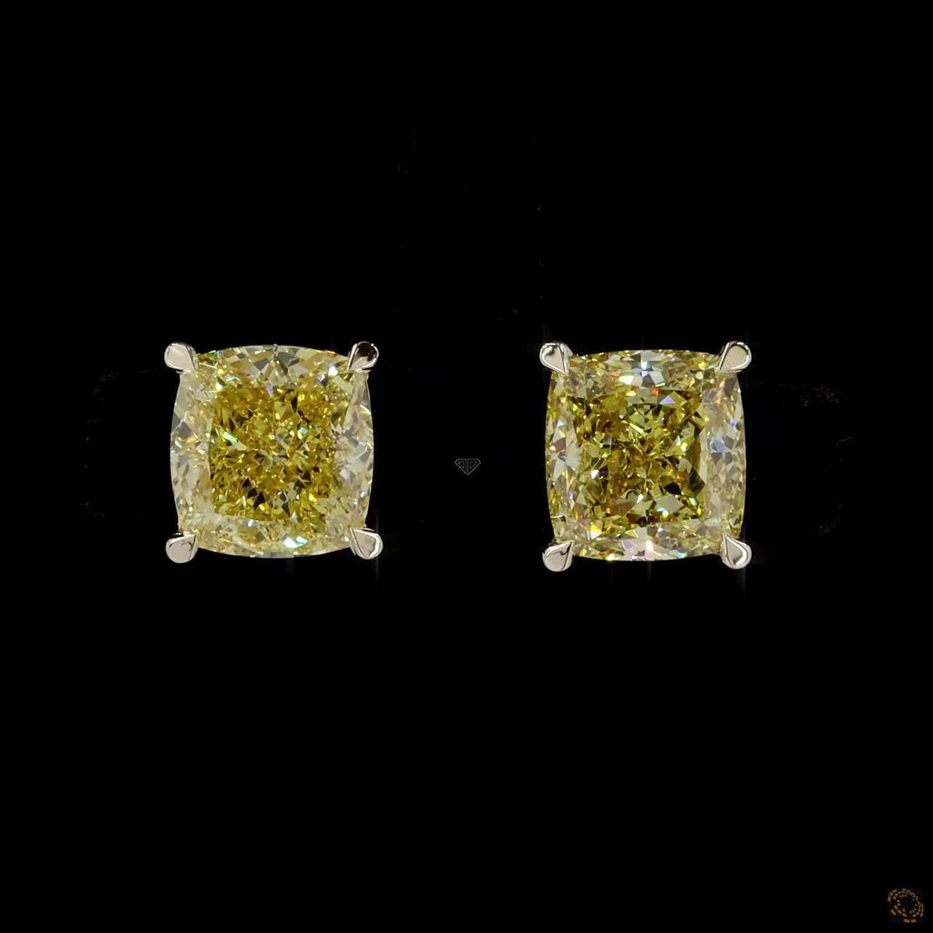 Yellow Gold Cushion Diamond Stud Earrings