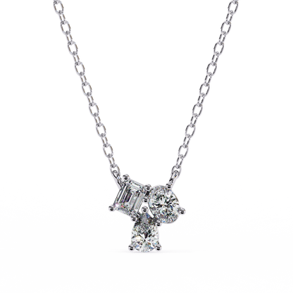 Mixed Cut Diamond Cluster Pendant Necklace