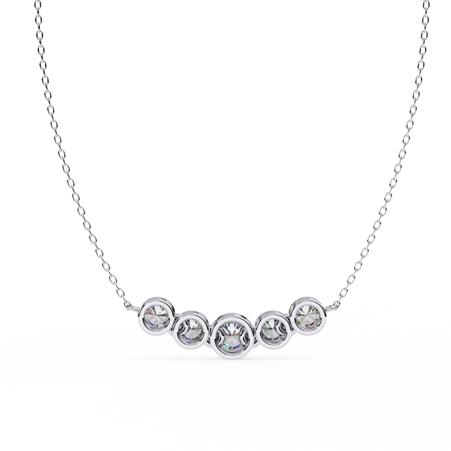 Five Stone Curved Bar Necklace | Bezel Set Diamond Necklace