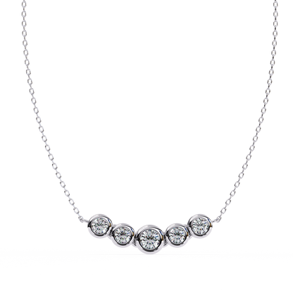 Five Stone Curved Bar Necklace | Bezel Set Diamond Necklace
