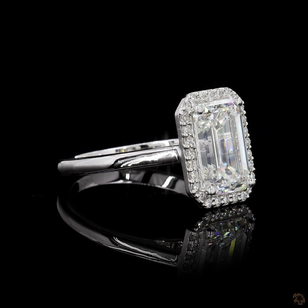 White Gold Emerald Diamond Halo Ring