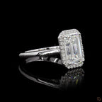 White Gold Emerald Diamond Halo Ring