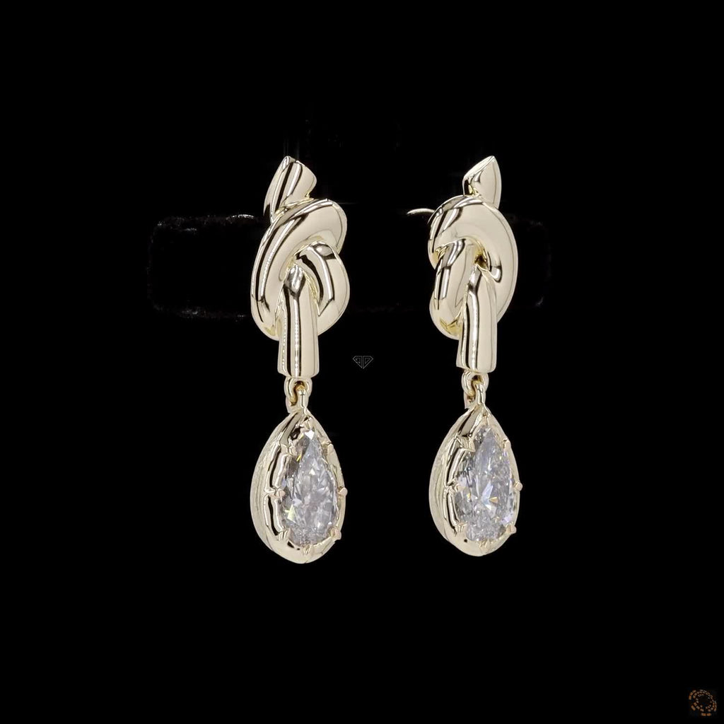 Yellow Gold Pear Diamond Knot Earrings