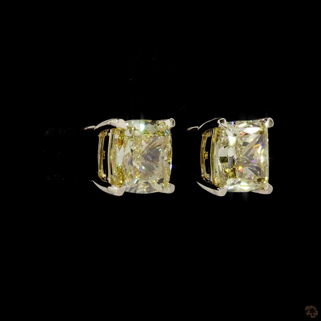 Yellow Gold Cushion Diamond Stud Earrings