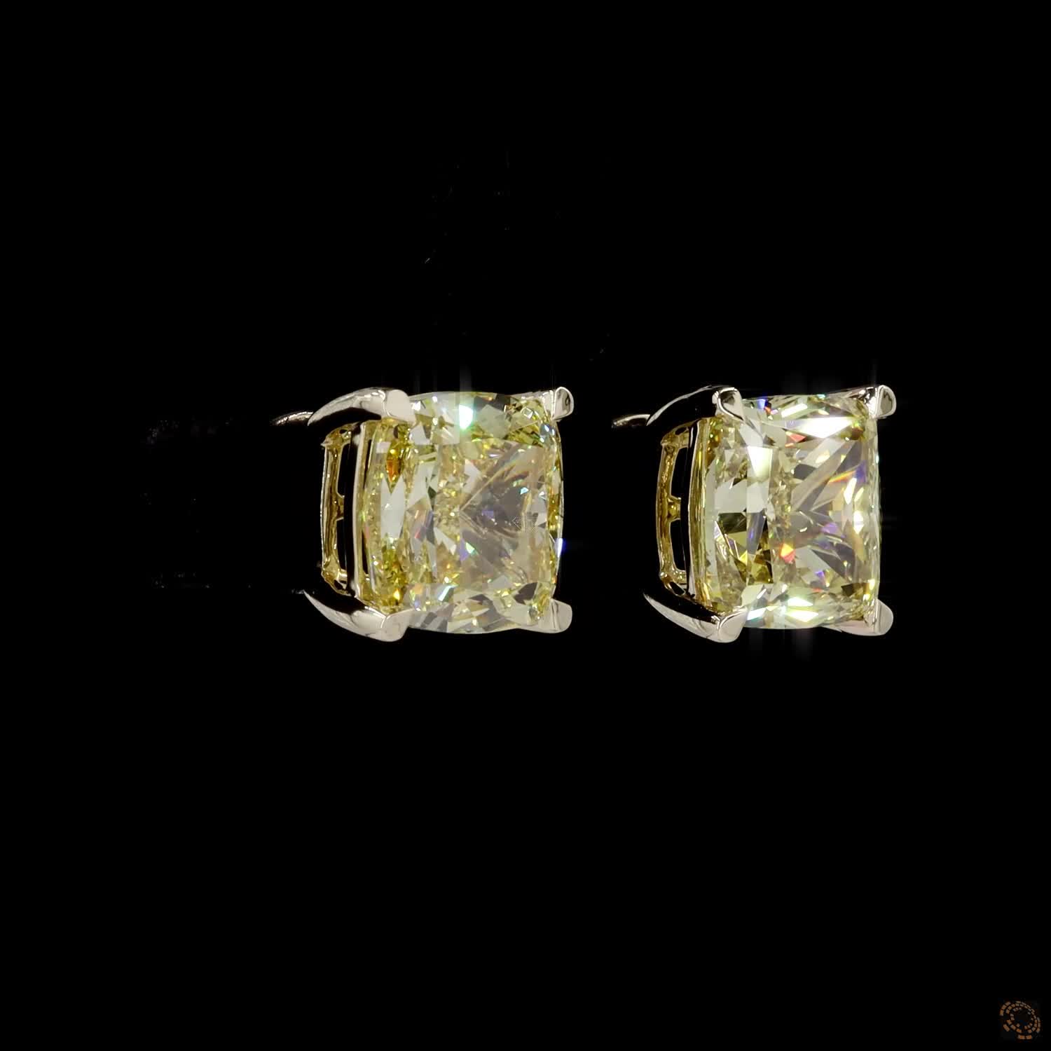 Yellow Gold Cushion Diamond Stud Earrings