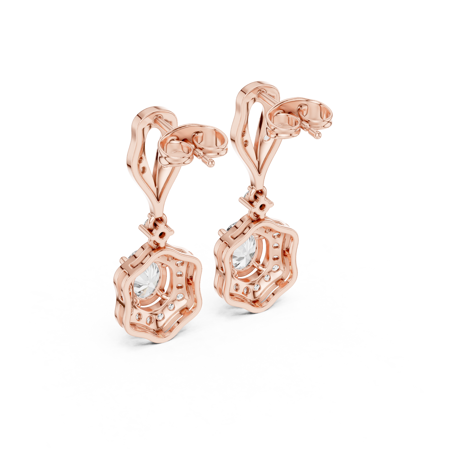 Oval Halo Diamond Dangle Earrings
