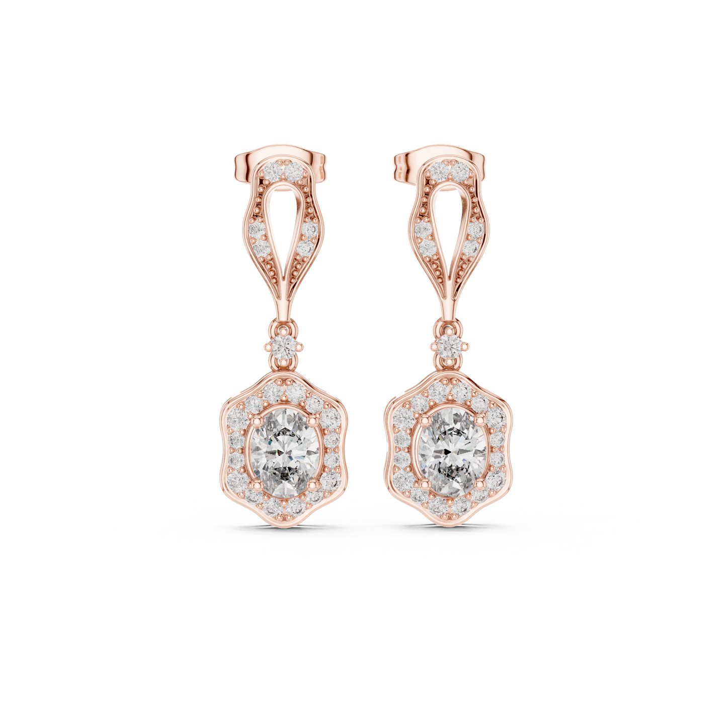 Oval Halo Diamond Dangle Earrings