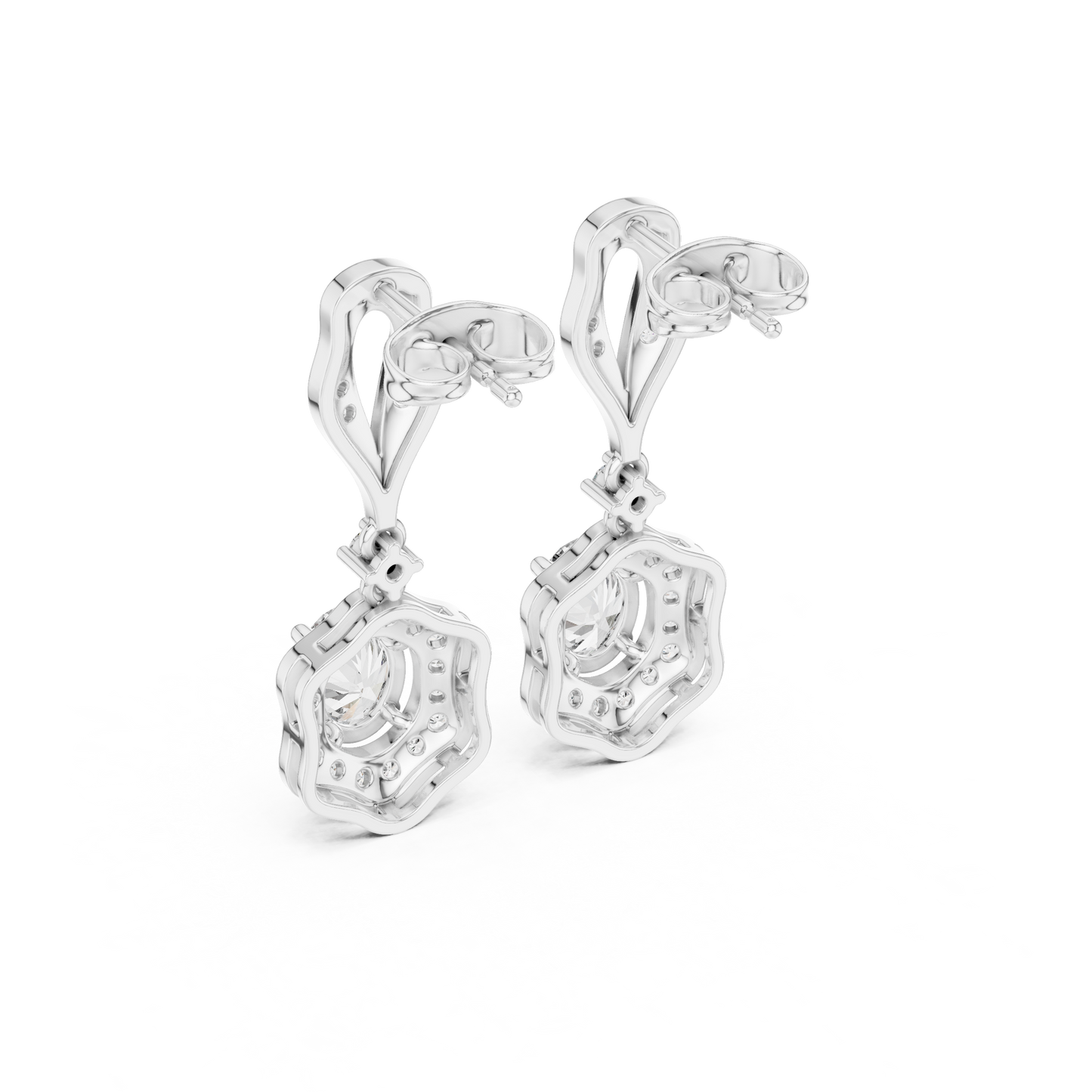 Oval Halo Diamond Dangle Earrings