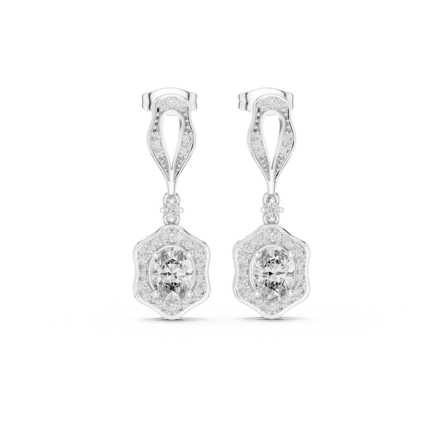 Oval Halo Diamond Dangle Earrings