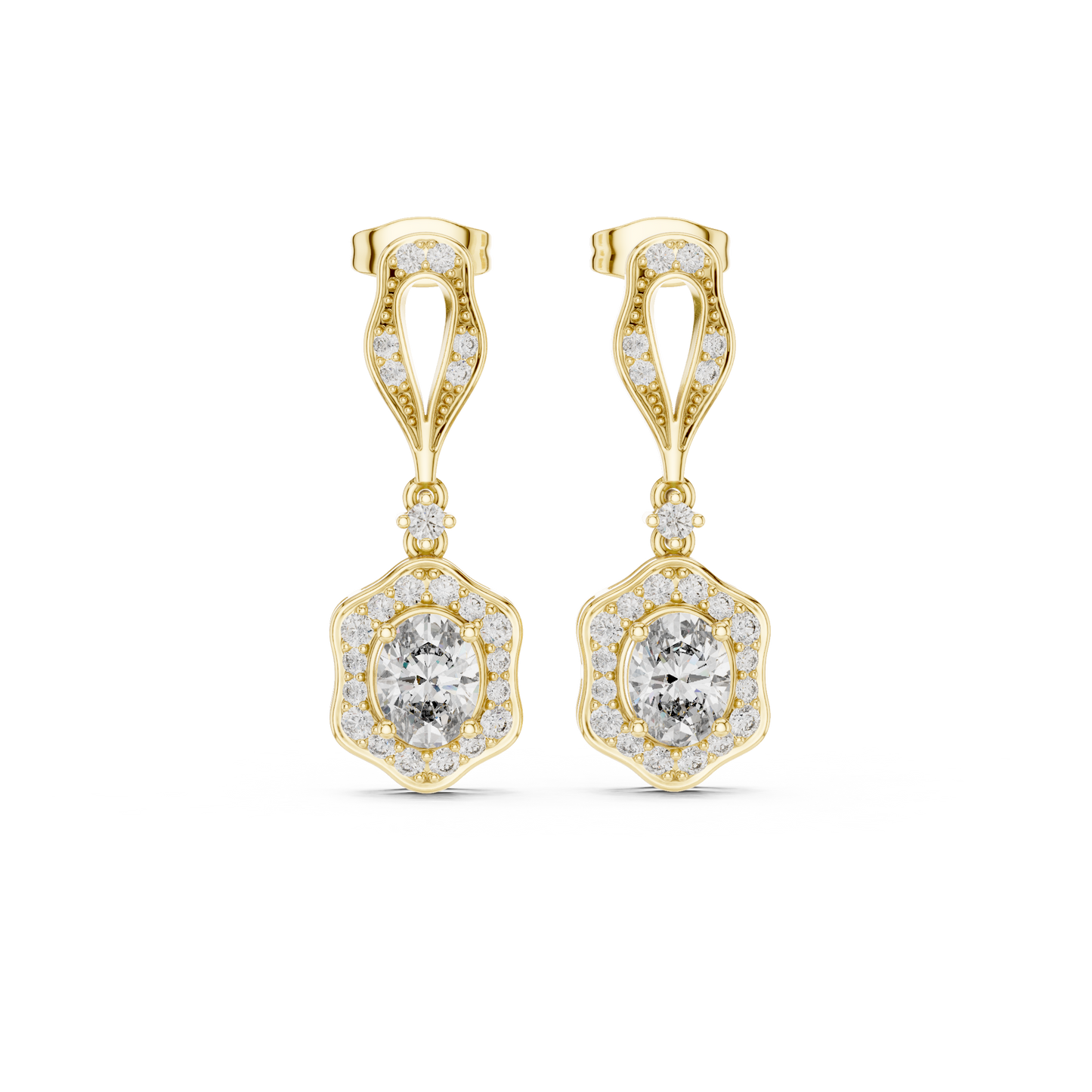Oval Halo Diamond Dangle Earrings