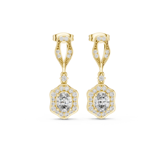 Oval Halo Diamond Dangle Earrings
