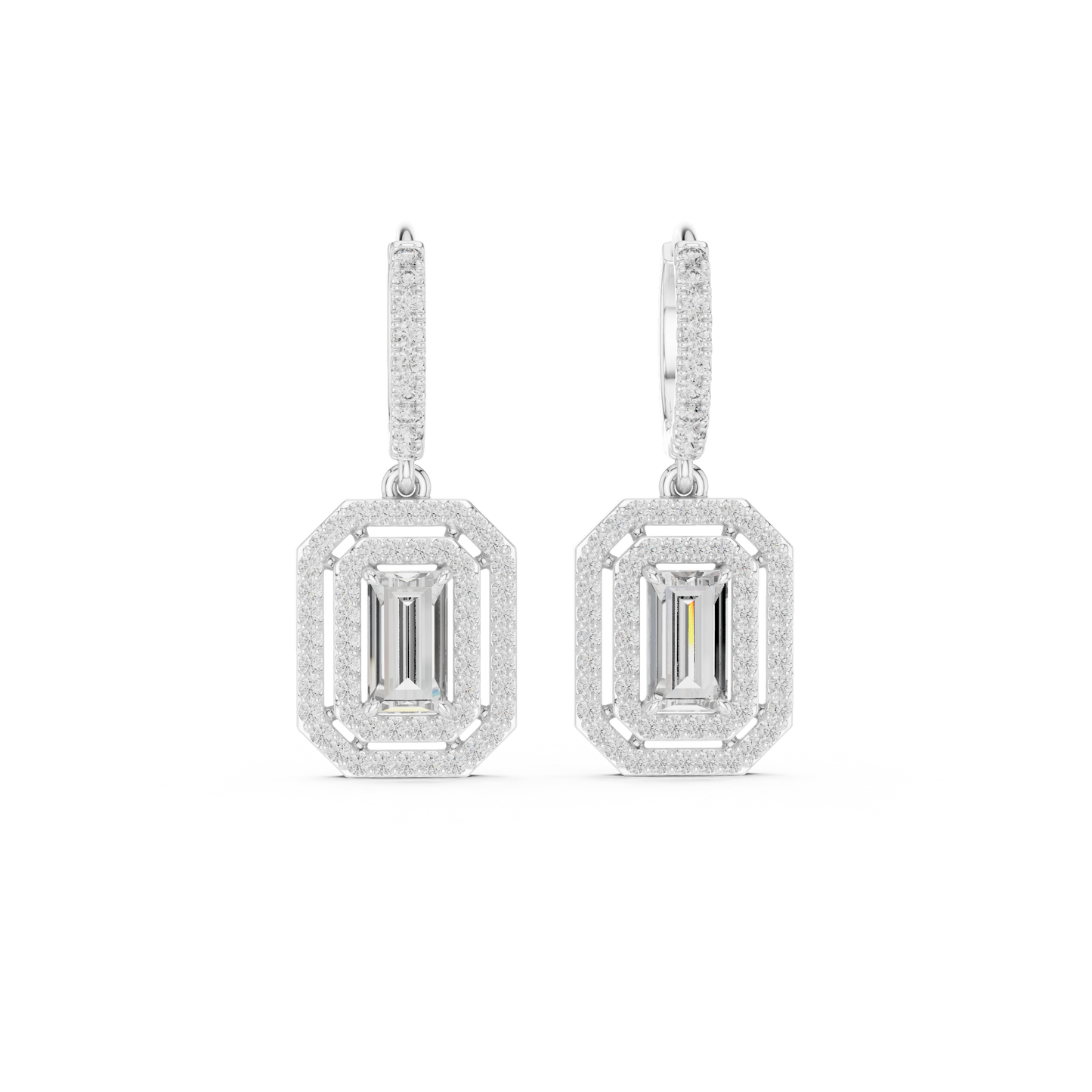 Emerald Double Halo Diamond Earrings