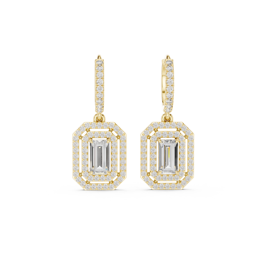 Emerald Double Halo Diamond Earrings
