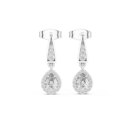 Pear Halo Diamond Dangle Earrings