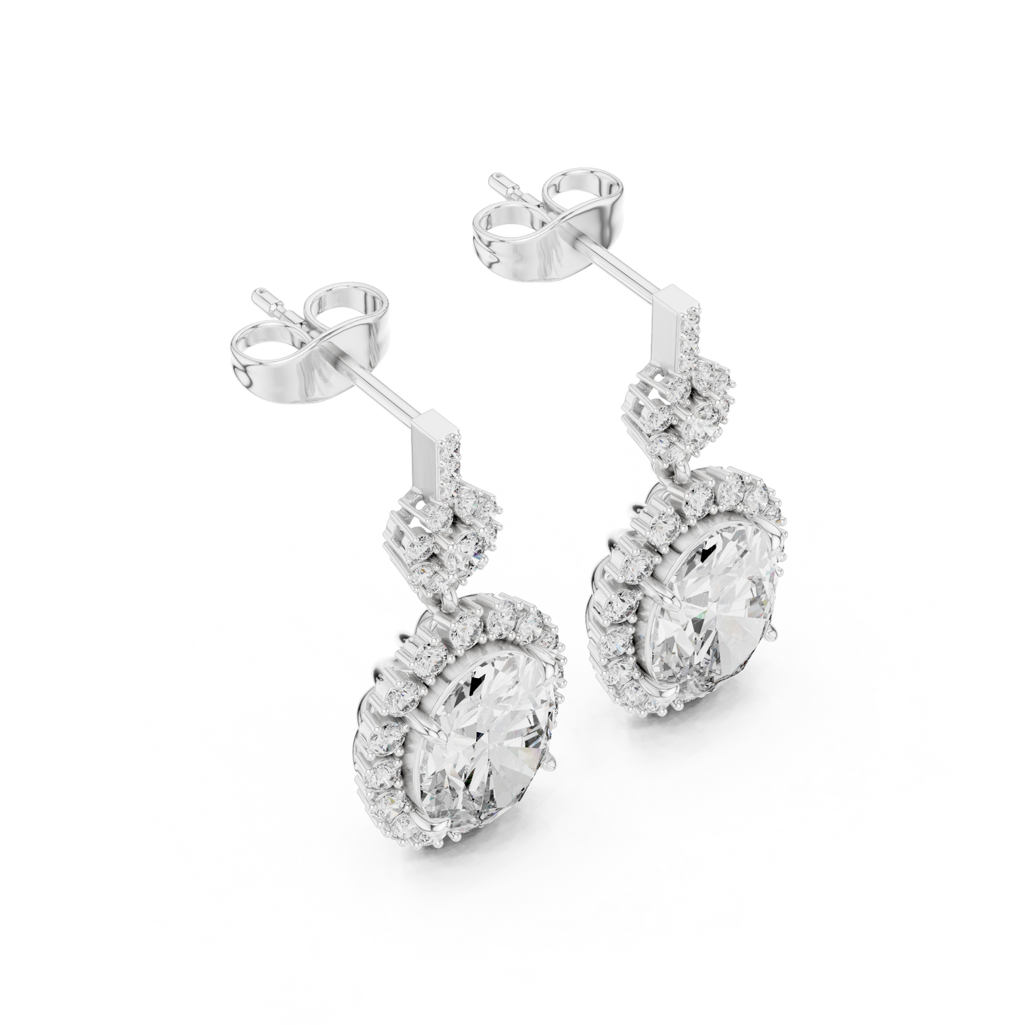 Oval Halo Diamond Drop Earrings