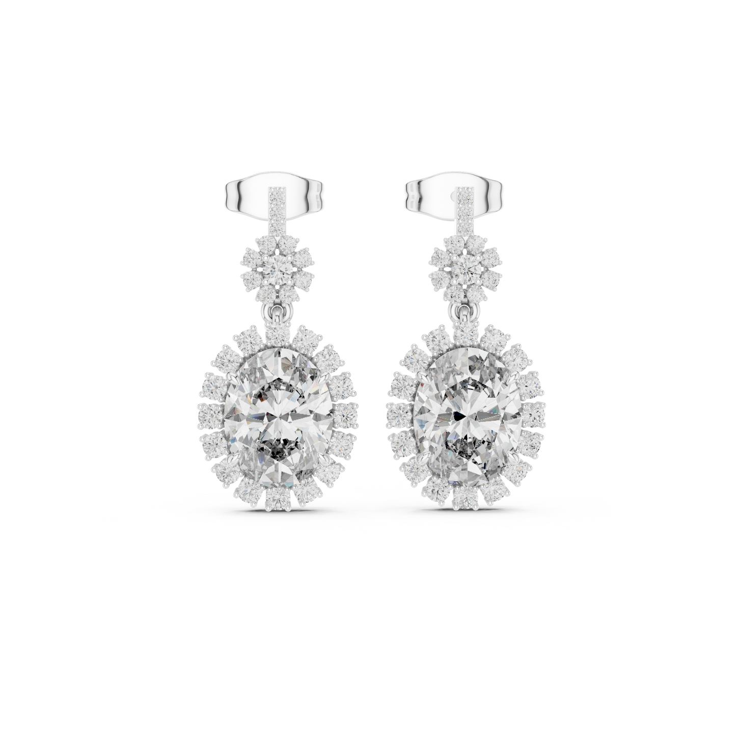 Oval Halo Diamond Drop Earrings