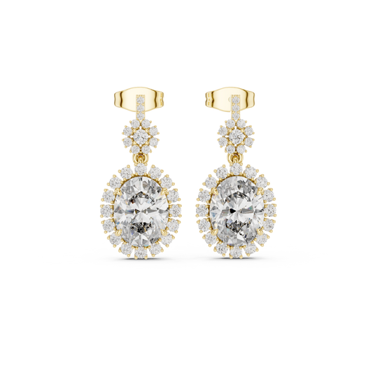 Oval Halo Diamond Drop Earrings