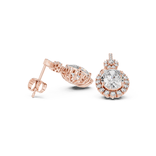 Oval Halo Diamond Drop Earrings