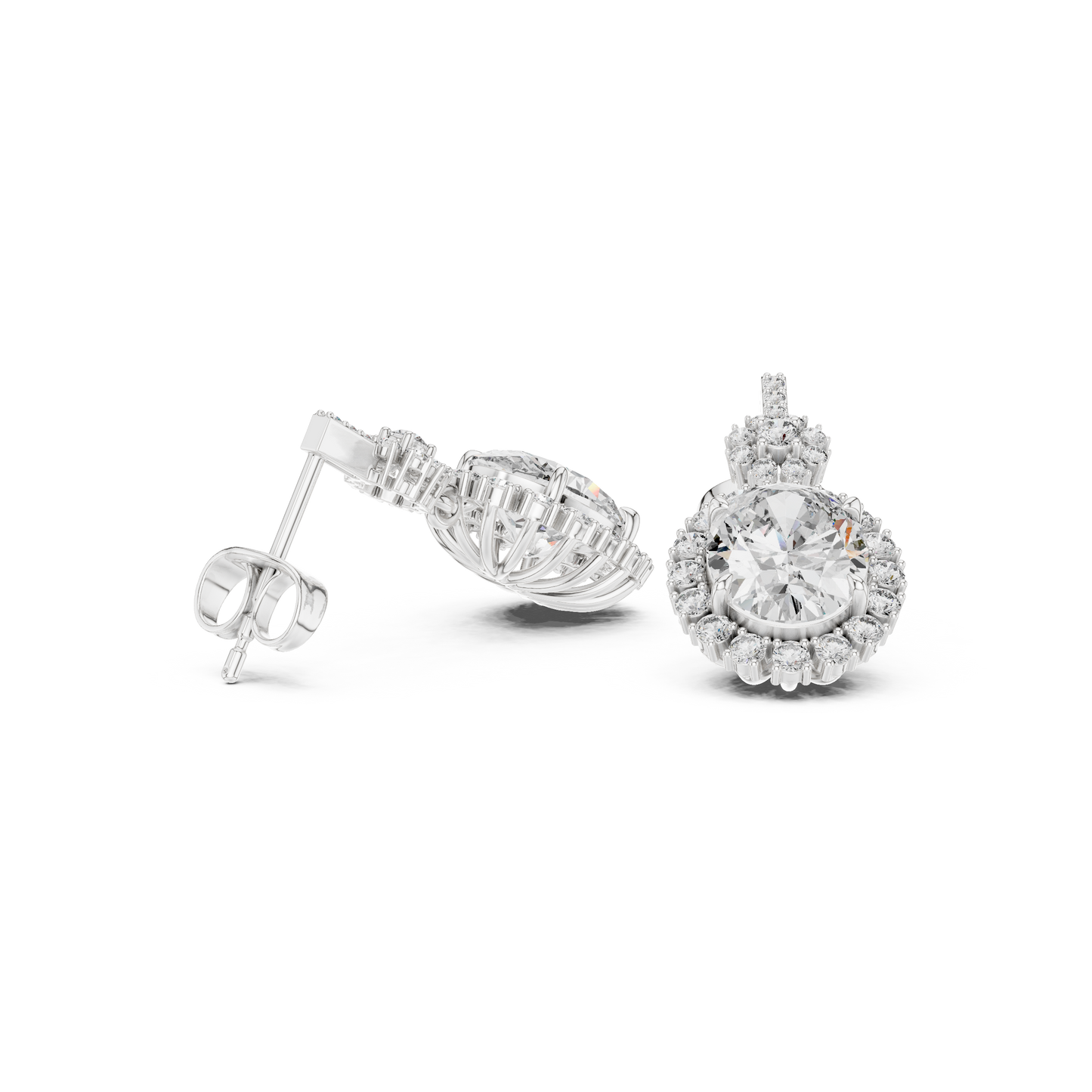 Oval Halo Diamond Drop Earrings