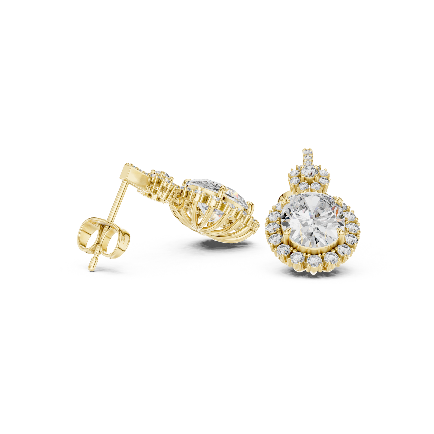Oval Halo Diamond Drop Earrings