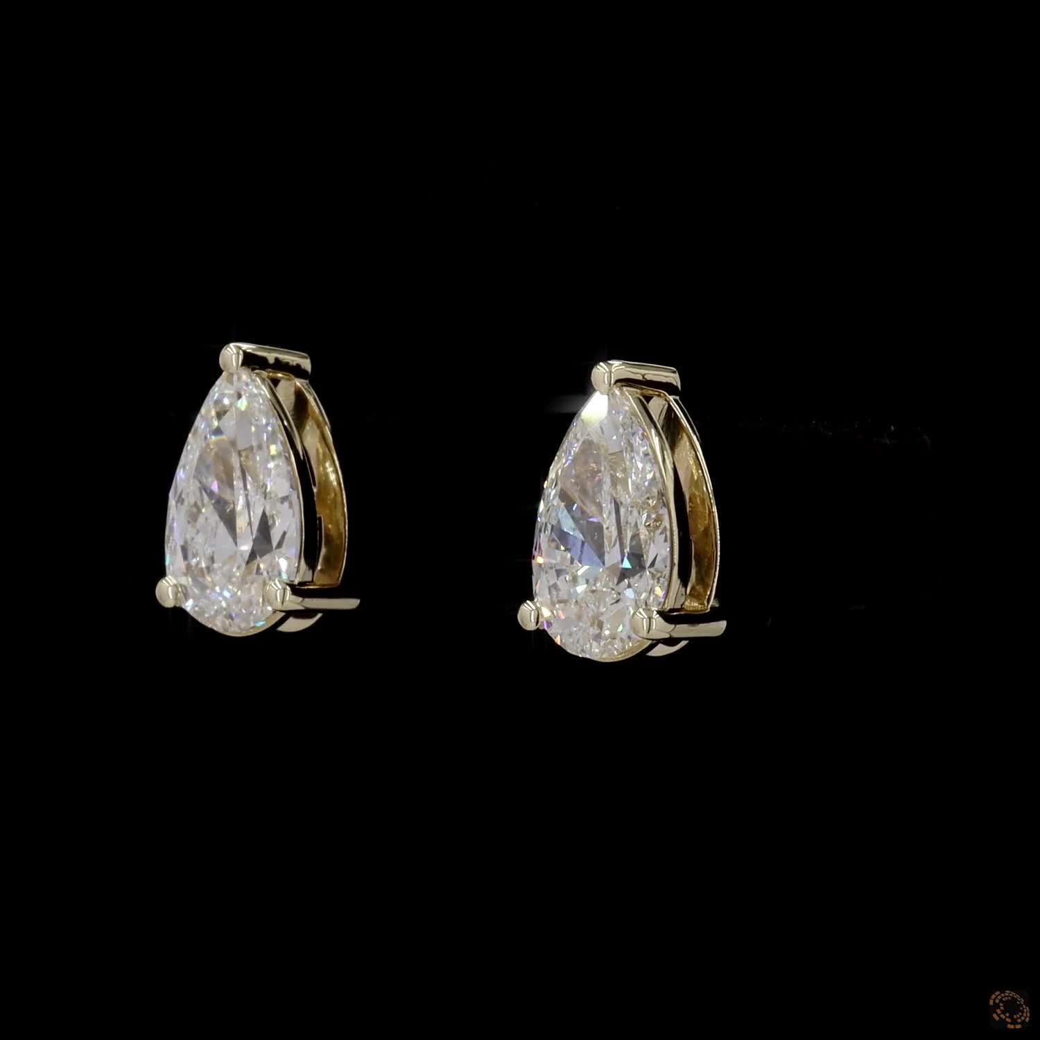 Yellow Gold Pear Diamond Stud Earrings