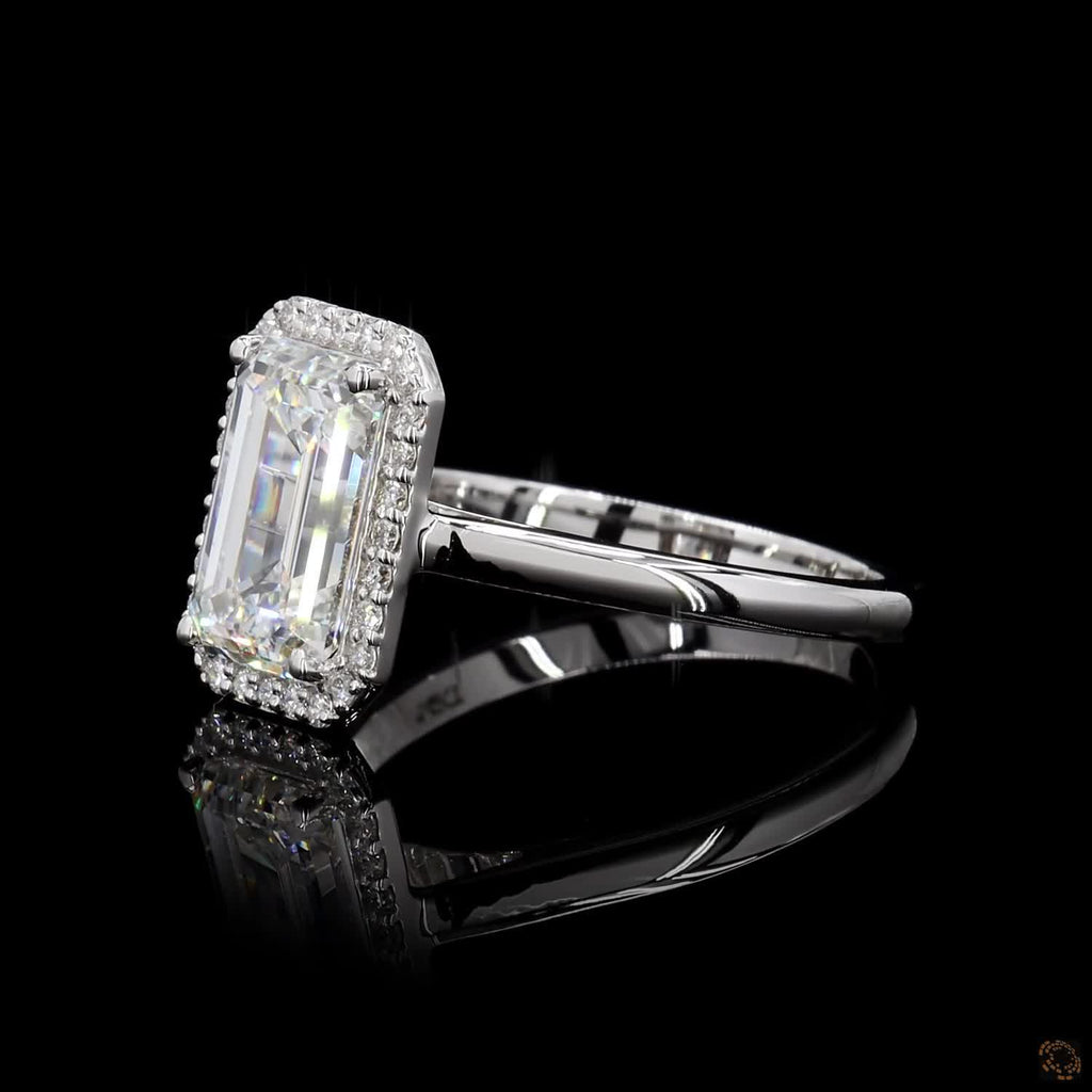 White Gold Emerald Diamond Halo Ring