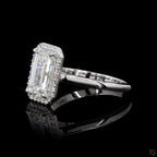 White Gold Emerald Diamond Halo Ring