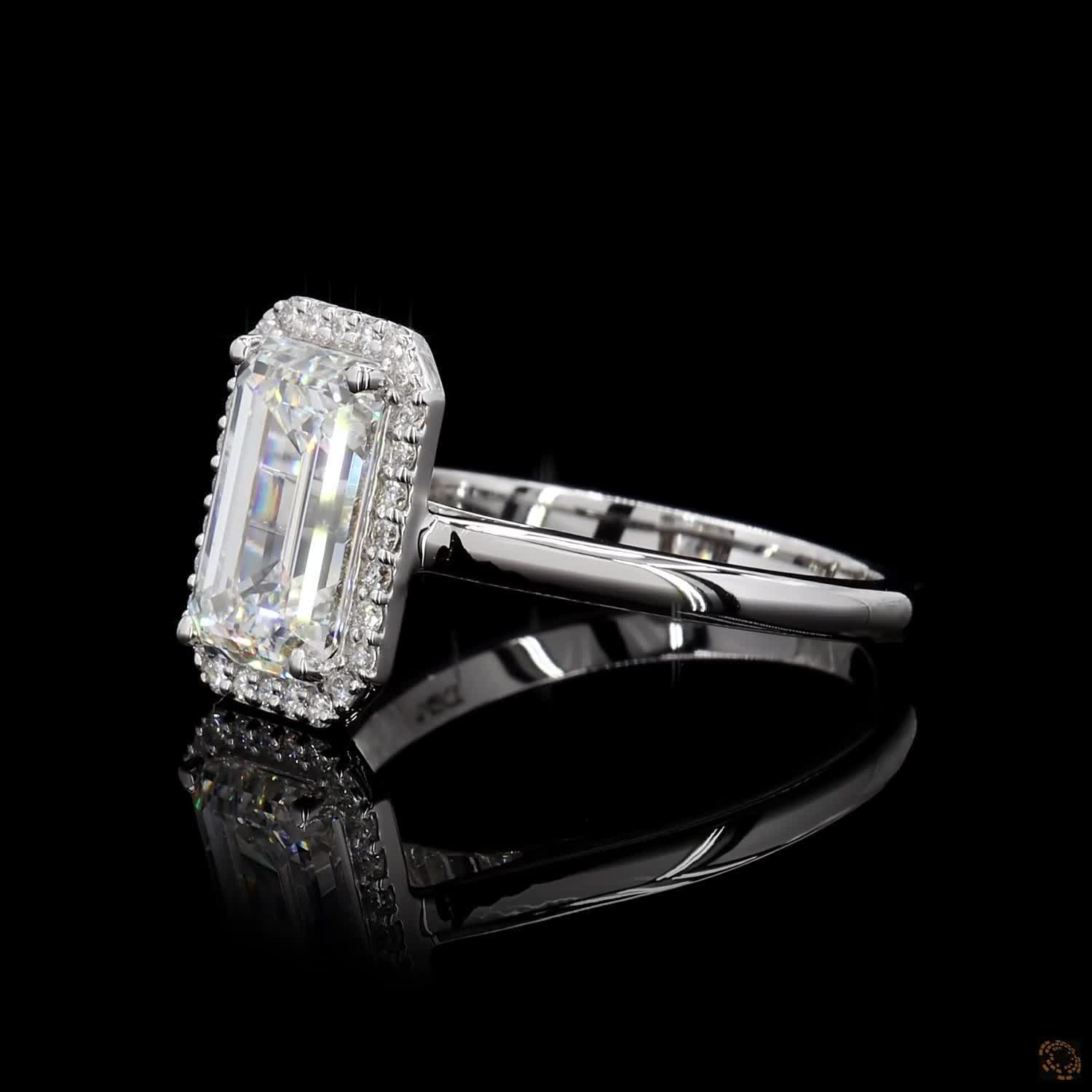 White Gold Emerald Diamond Halo Ring