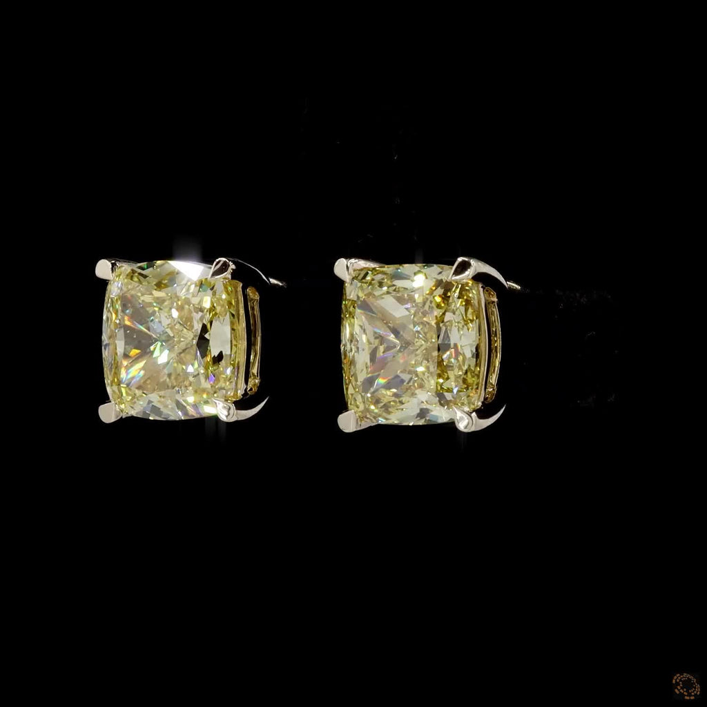 Yellow Gold Cushion Diamond Stud Earrings