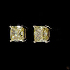 Yellow Gold Cushion Diamond Stud Earrings