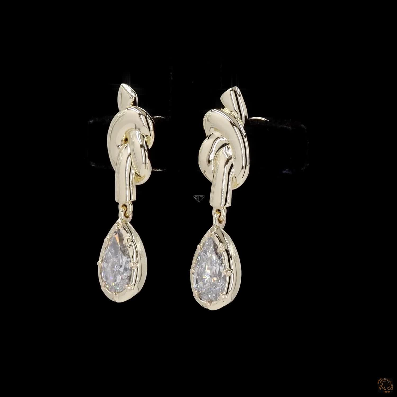 Yellow Gold Pear Diamond Knot Earrings