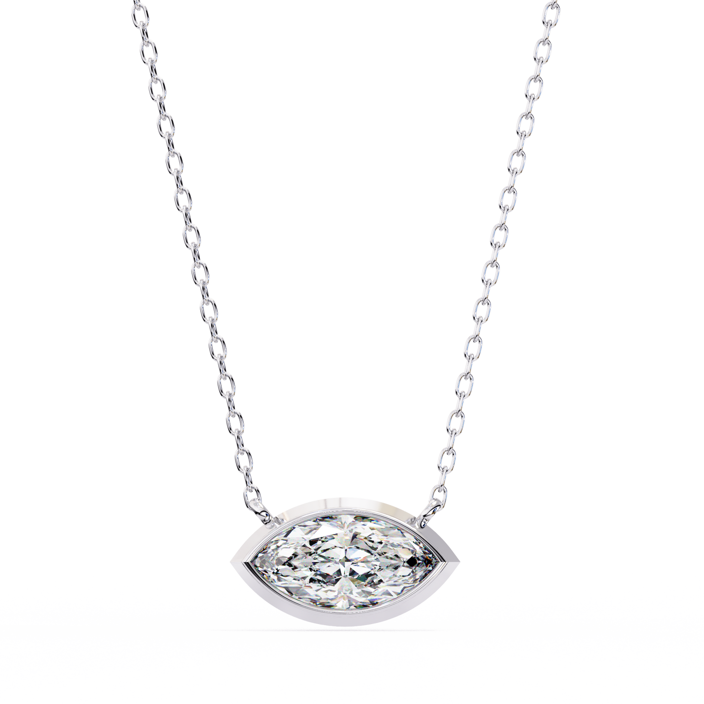 Modern Evil Eye Necklace | Bezel Set Marquise Diamond Pendant