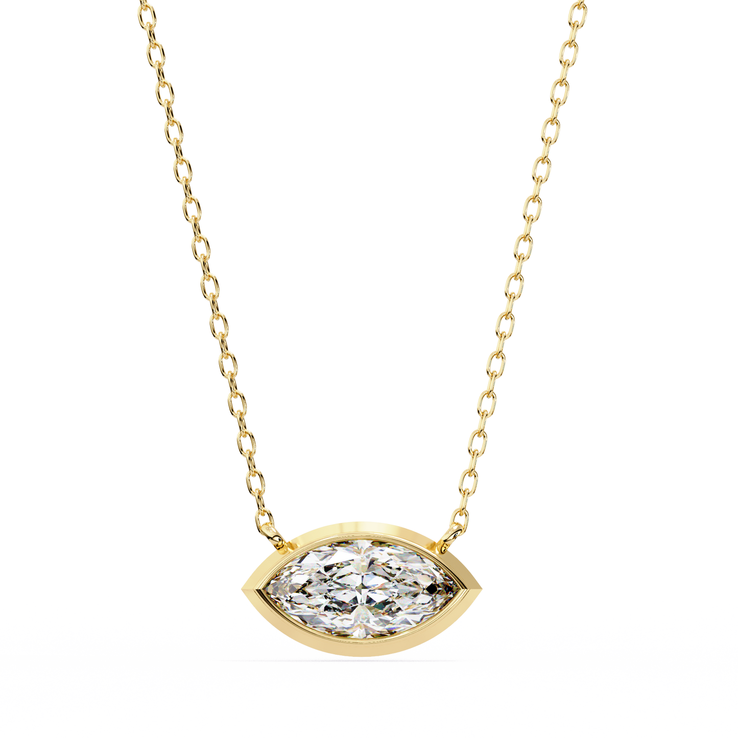 Modern Evil Eye Necklace | Bezel Set Marquise Diamond Pendant