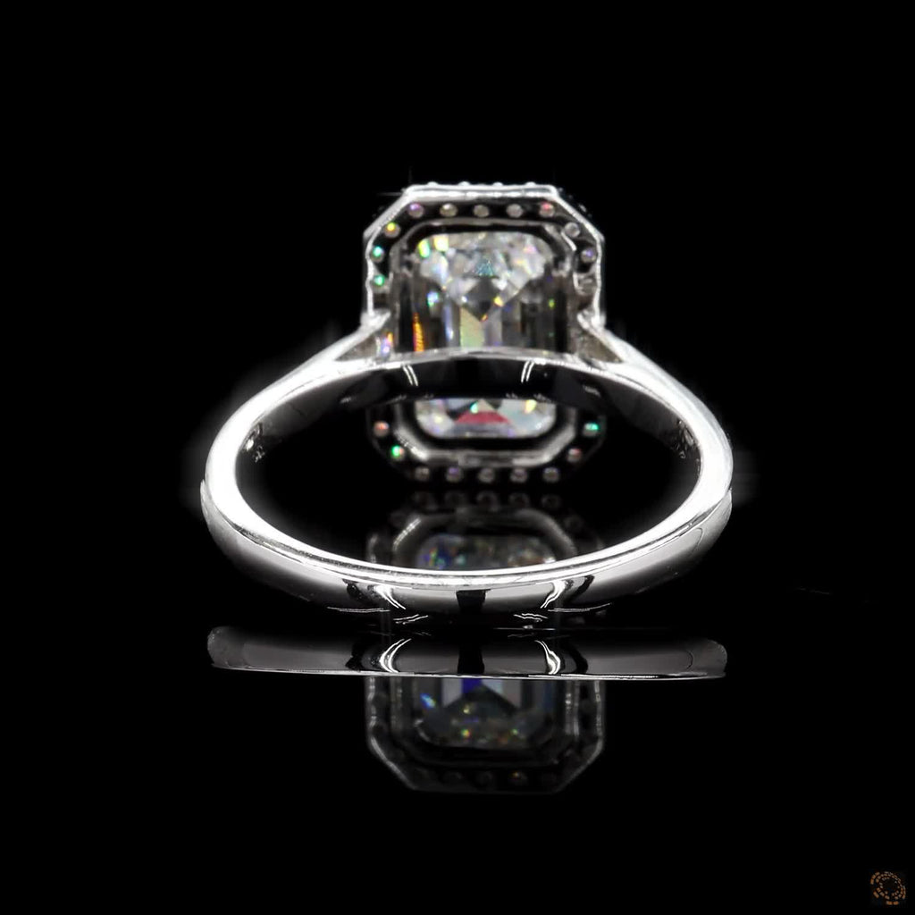 White Gold Emerald Diamond Halo Ring