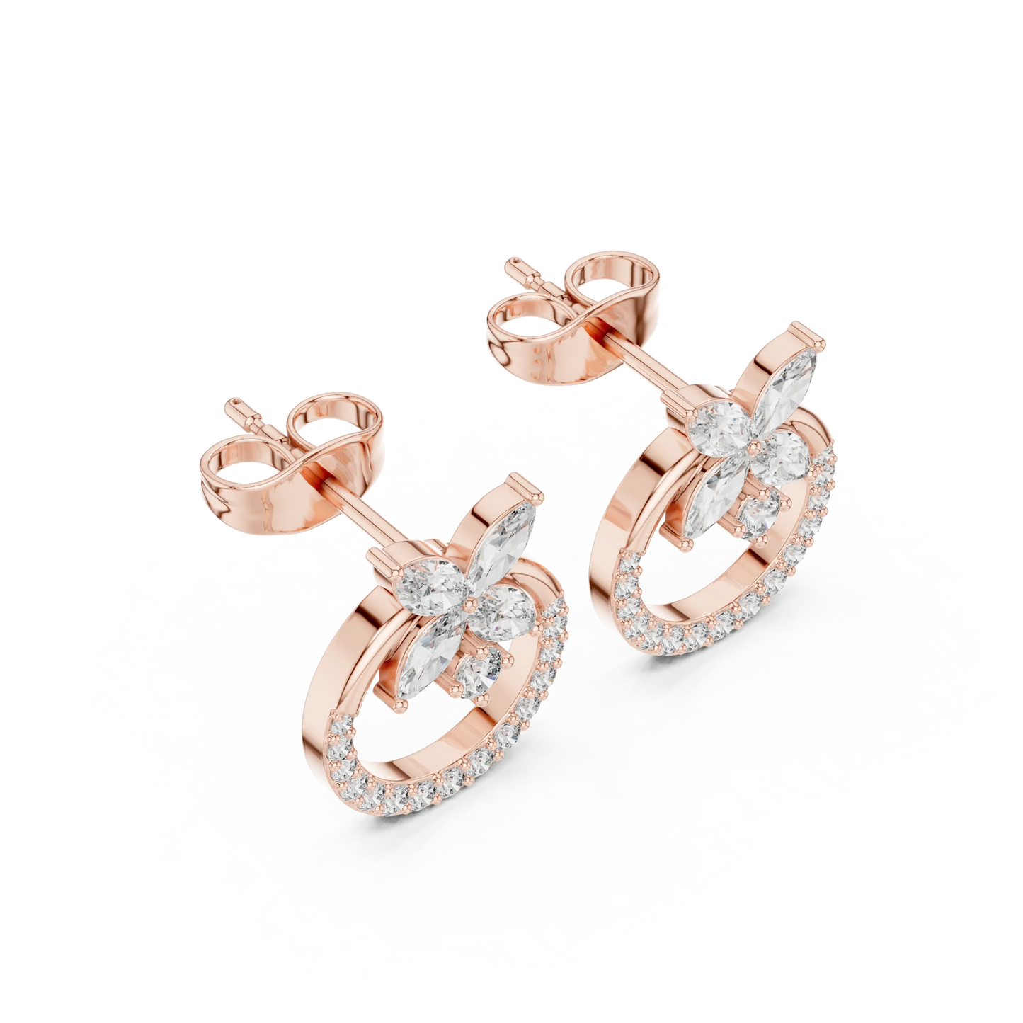 Marquise Diamond Flower Cluster Halo Stud Earrings