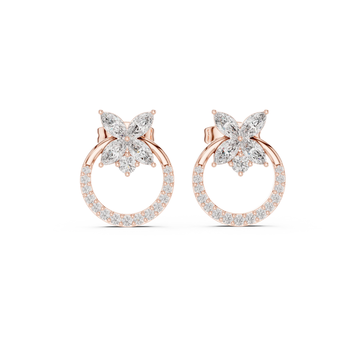 Marquise Diamond Flower Cluster Halo Stud Earrings